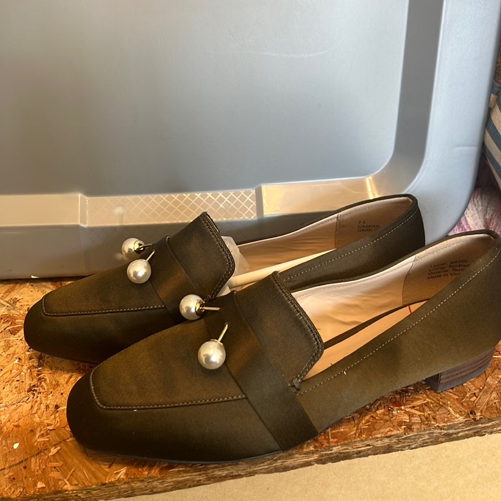 Dark Olive green satin loafers